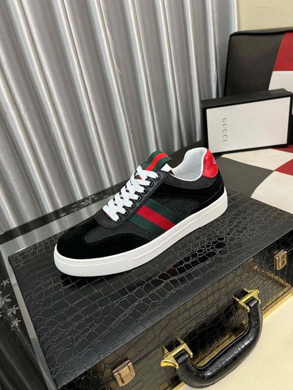 Gucci Men's G75 Sneaker with Web in Black Suede and Black GG Canvas