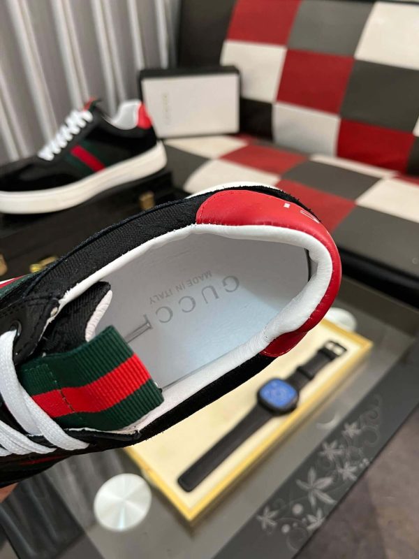 Gucci Men's G75 Sneaker with Web in Black Suede and Black GG Canvas