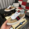 Gucci Men's G75 Sneaker with Web in Brown Suede and Beige and Ebony GG Canvas