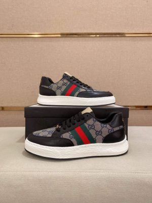 Gucci Brown and Blue GG Supreme Canvas and Black Leather Sneaker with Web