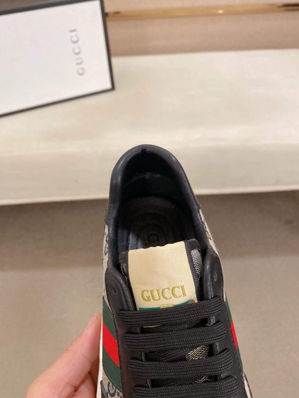Gucci Brown and Blue GG Supreme Canvas and Black Leather Sneaker with Web