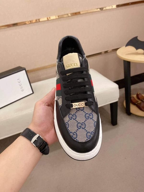 Gucci Brown and Blue GG Supreme Canvas and Black Leather Sneaker with Web