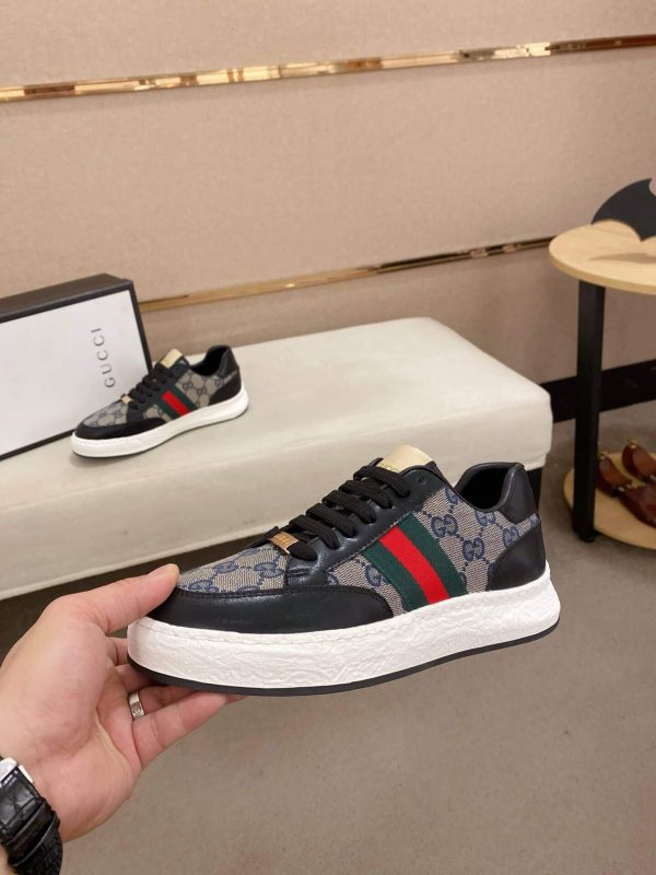 Gucci Brown and Blue GG Supreme Canvas and Black Leather Sneaker with Web