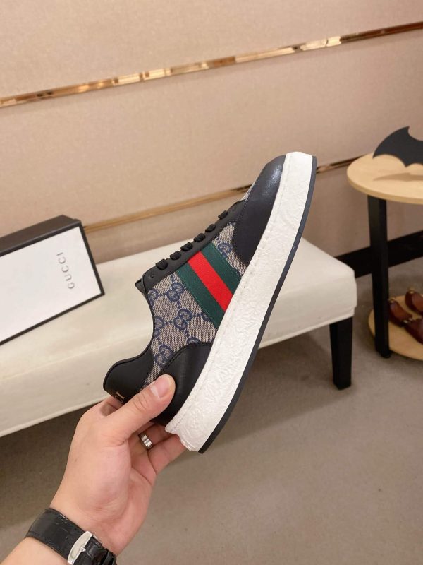 Gucci Brown and Blue GG Supreme Canvas and Black Leather Sneaker with Web