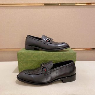 Gucci Gucci Logo Horsebit GG Debossed Black Penny Loafers