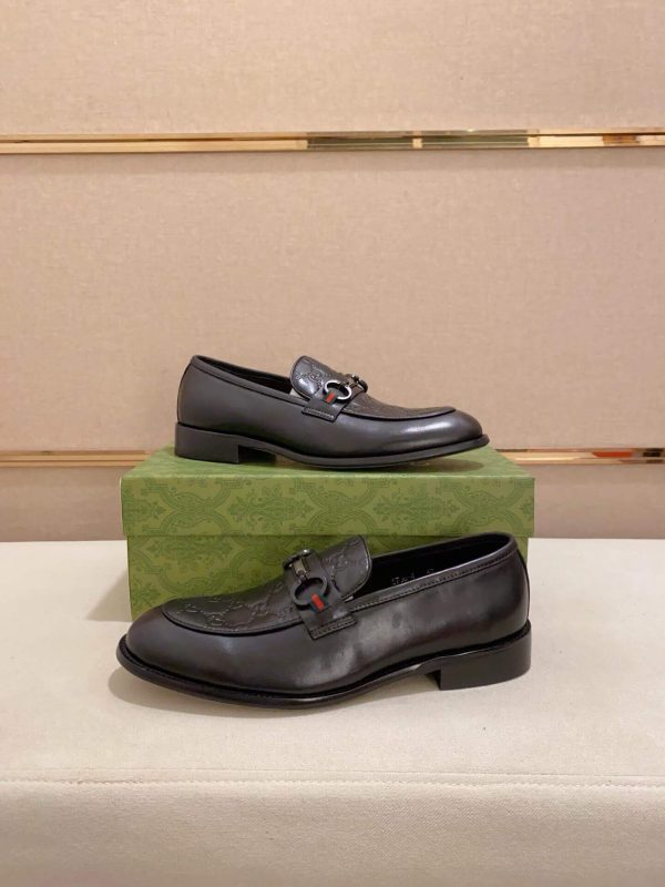 Gucci Gucci Logo Horsebit GG Debossed Black Penny Loafers