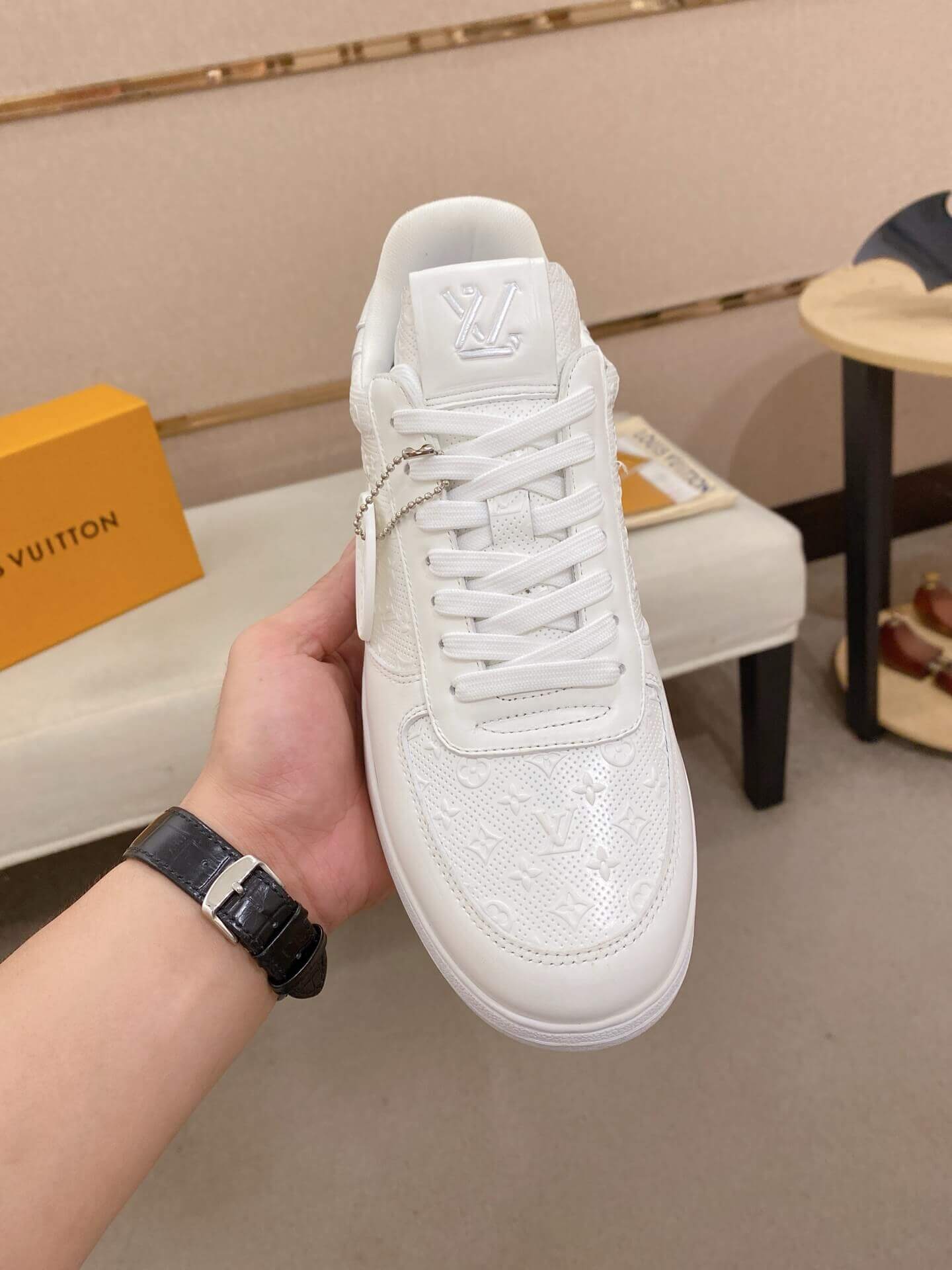 LOUIS VUITTON Rivoli Sneaker in White Monogram Debossed Leather 3 LOUIS VUITTON Rivoli Sneaker in White Monogram Debossed Leather - Image 3