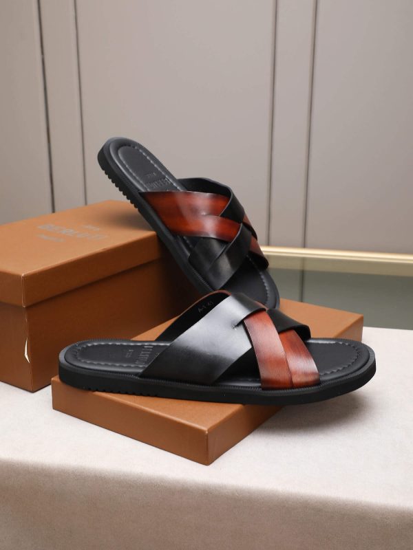 Berluti Sifnos Scritto Leather Sandals in Brown