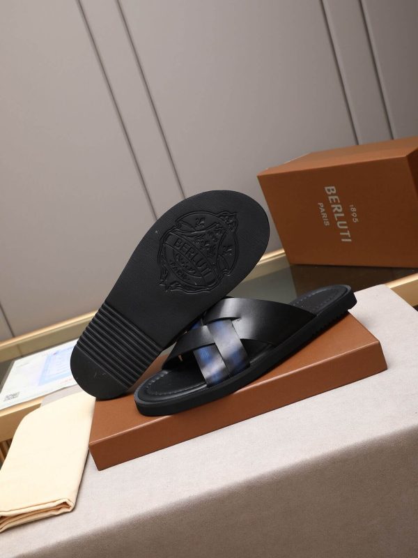 Berluti Sifnos Scritto Leather Sandals in Blue and Black