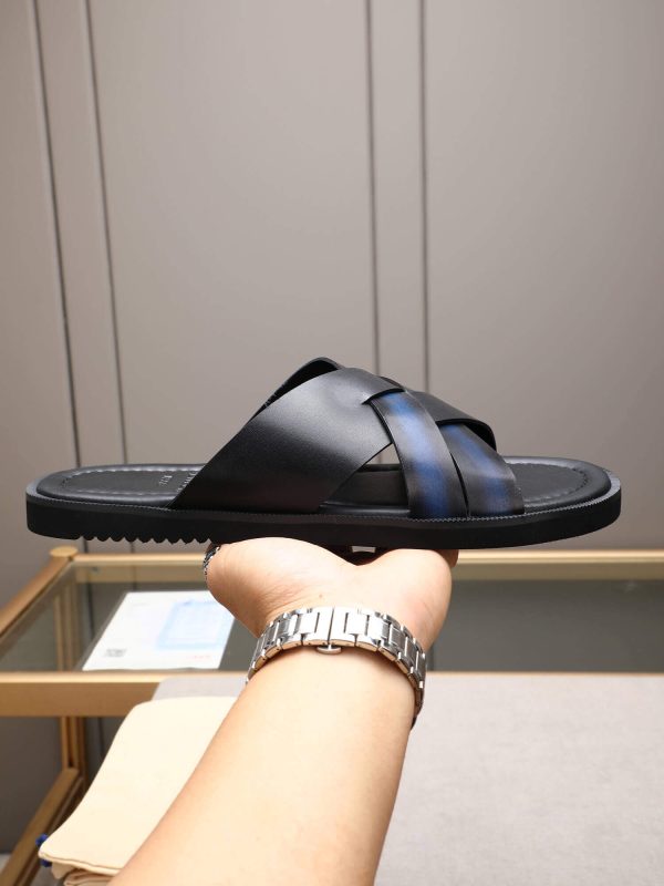 Berluti Sifnos Scritto Leather Sandals in Blue and Black