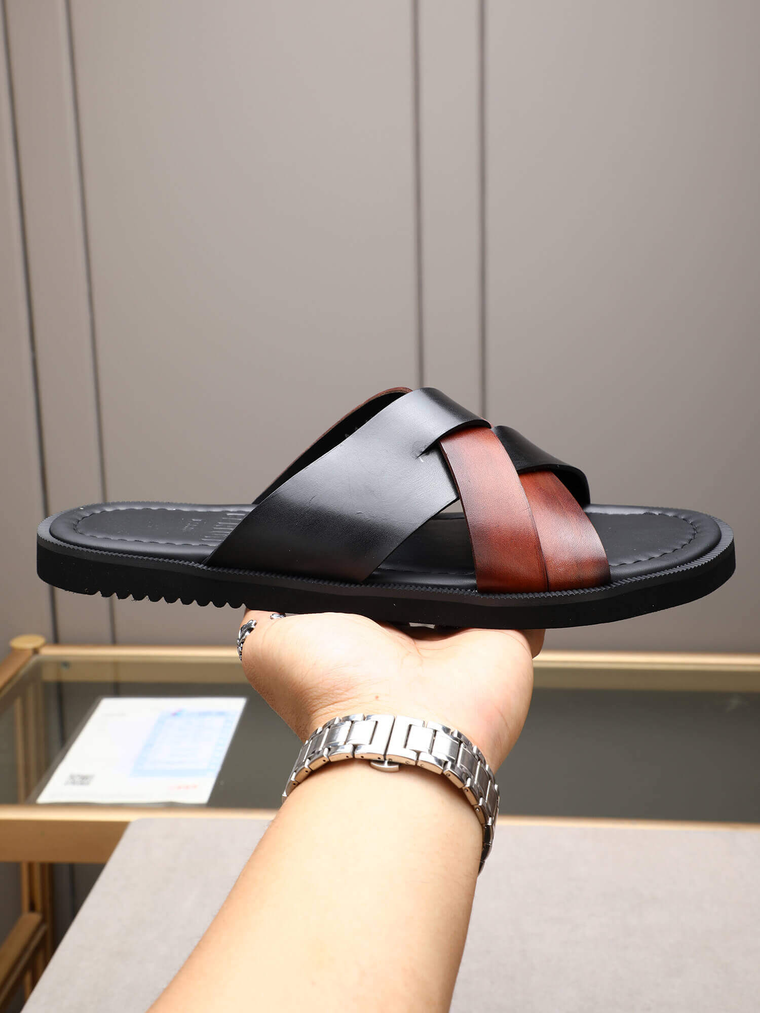 Berluti Sifnos Scritto Leather Sandals in Brown 2 Berluti Sifnos Scritto Leather Sandals in Brown - Image 2