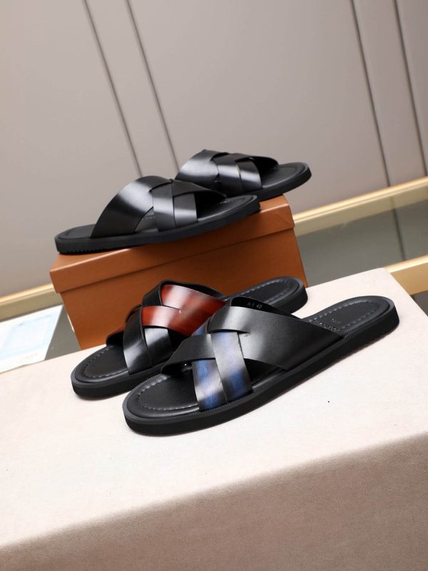Berluti Sifnos Scritto Leather Sandals in Blue and Black