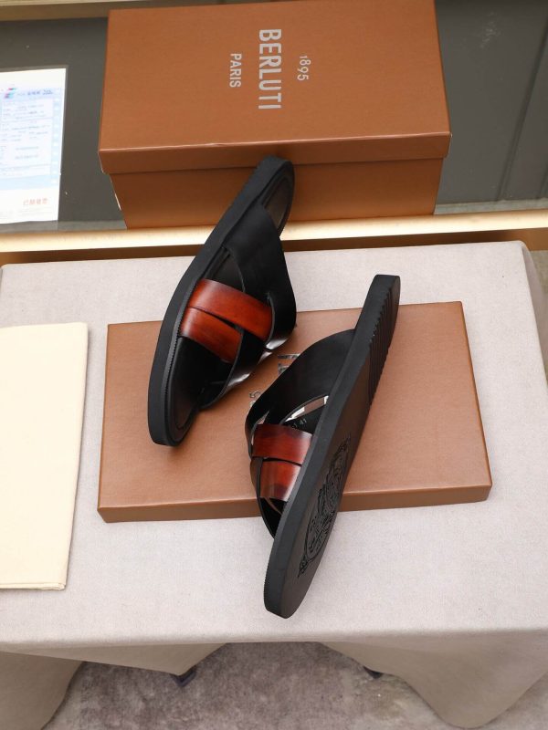 Berluti Sifnos Scritto Leather Sandals in Brown