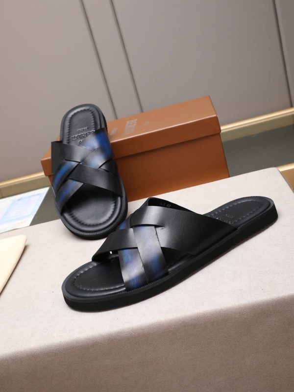 Berluti Sifnos Scritto Leather Sandals in Blue and Black