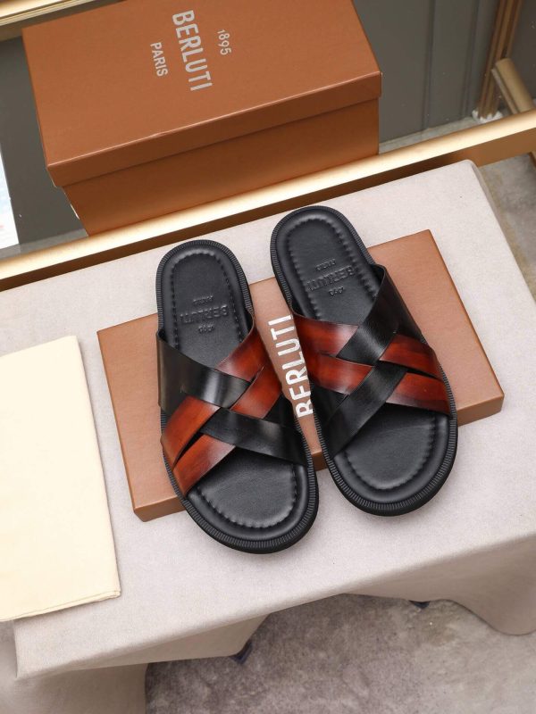 Berluti Sifnos Scritto Leather Sandals in Brown