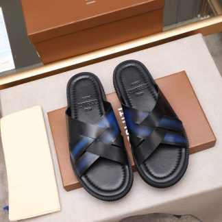 Berluti Sifnos Scritto Leather Sandals in Blue and Black