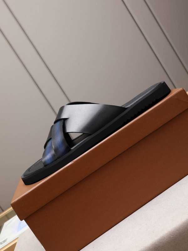 Berluti Sifnos Scritto Leather Sandals in Blue and Black