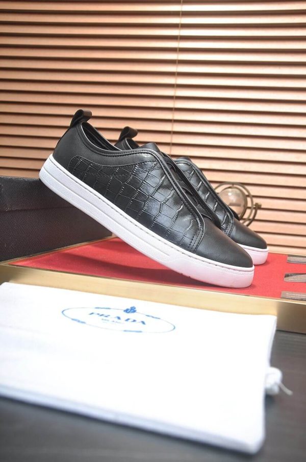 Prada Black Alligator Leather and Re-Nylon Sneakers