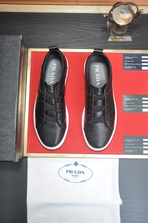 Prada Black Alligator Leather and Re-Nylon Sneakers