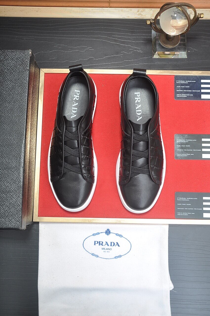 Prada Black Alligator Leather and Re-Nylon Sneakers 2 Prada Black Alligator Leather and Re-Nylon Sneakers - Image 2