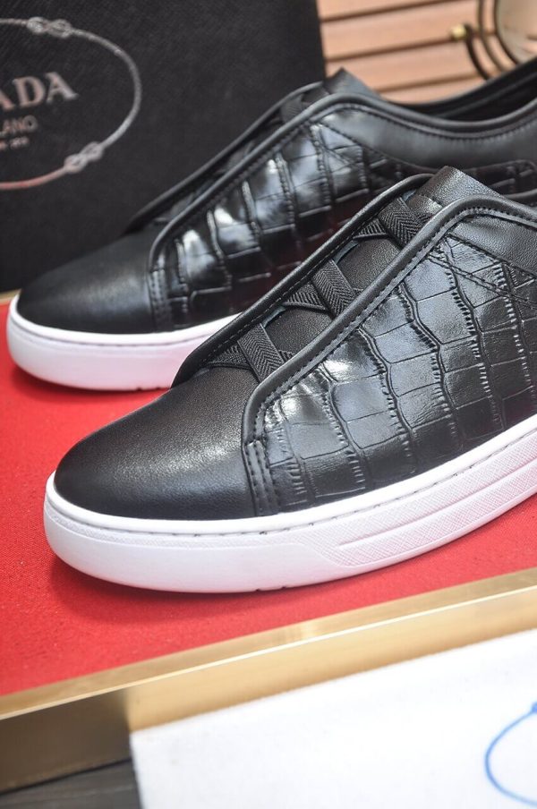 Prada Black Alligator Leather and Re-Nylon Sneakers