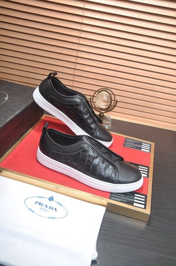 Prada Black Alligator Leather and Re-Nylon Sneakers