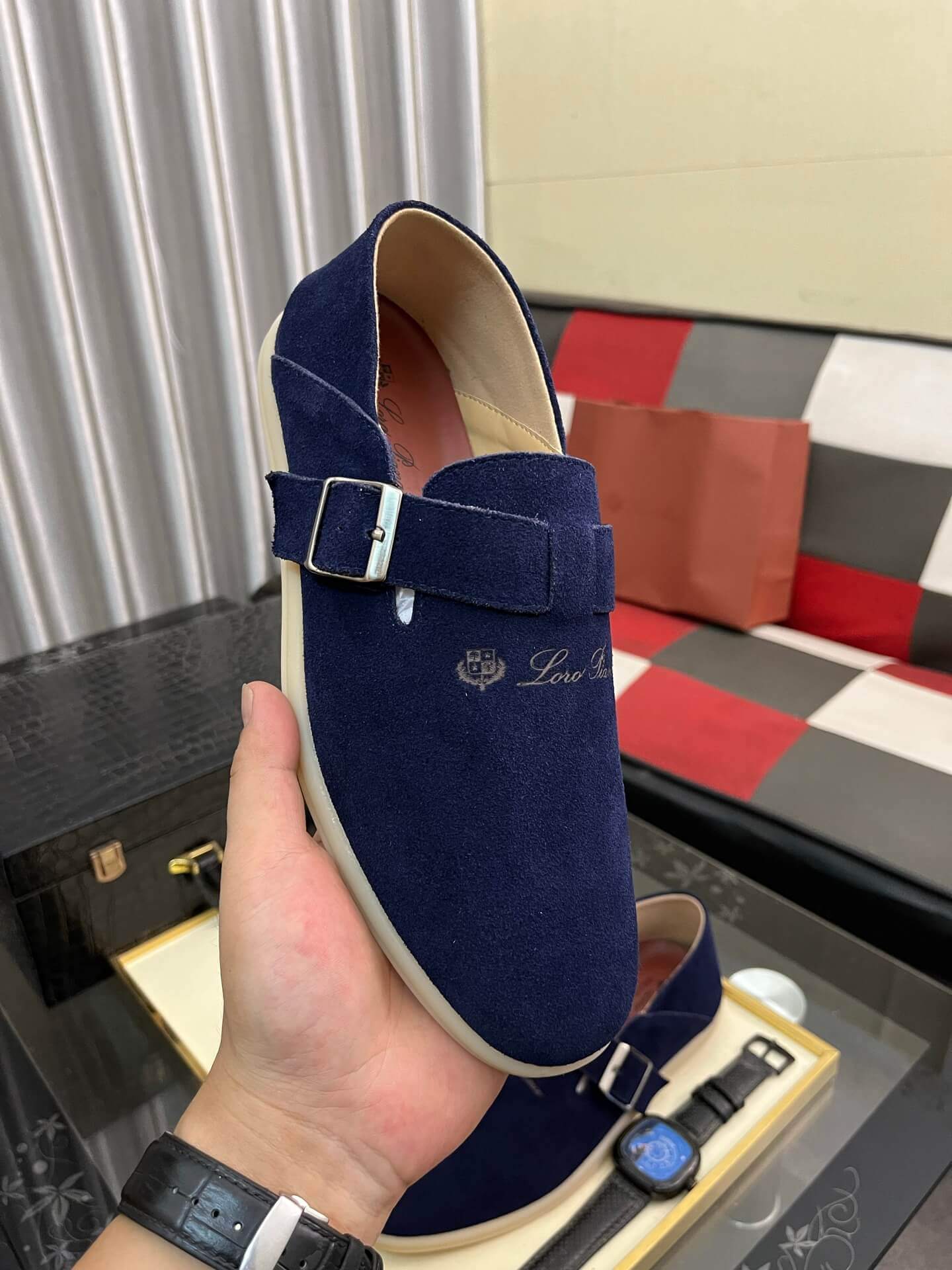Loro Piana Navy Blue Suede Loafer with Backle Strap 3 Loro Piana Navy Blue Suede Loafer with Backle Strap - Image 3