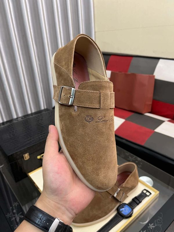 Loro Piana Brown Suede Loafer with Backle Strap