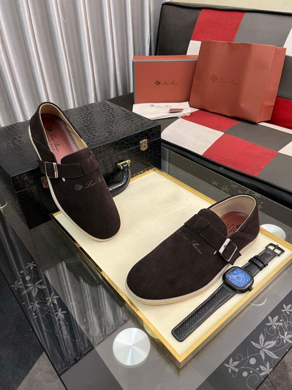 LoroPianaMen_1_ce64fbeb-1f46-4480-904b-1de93ab22ee2 Loro Piana Brown Suede Loafer with Backle Strap