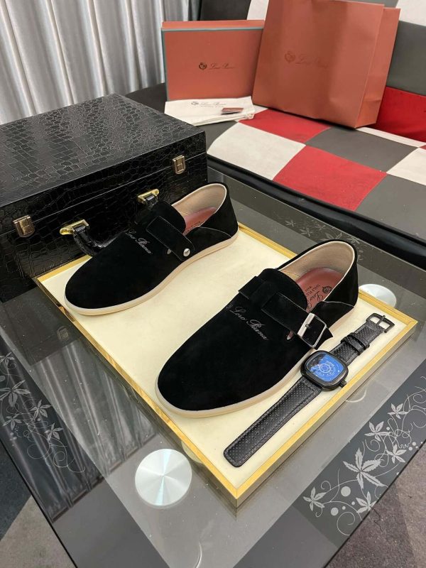 Loro Piana Black Suede Loafer with Backle Strap