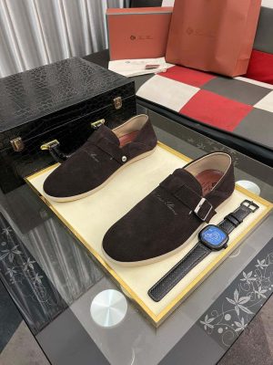 Loro Piana Brown Suede Loafer with Backle Strap