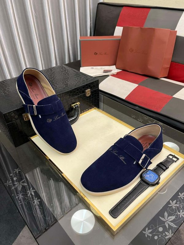 LoroPianaMen_2_9b525c37-0dff-4d03-865d-a24eda719562 Loro Piana Navy Blue Suede Loafer with Backle Strap
