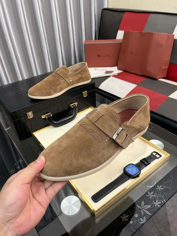 Loro Piana Brown Suede Loafer with Backle Strap