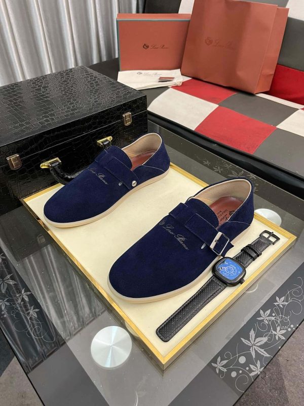 LoroPianaMen_3_3091d696-02fb-431d-b47d-4c9920f02808 Loro Piana Navy Blue Suede Loafer with Backle Strap