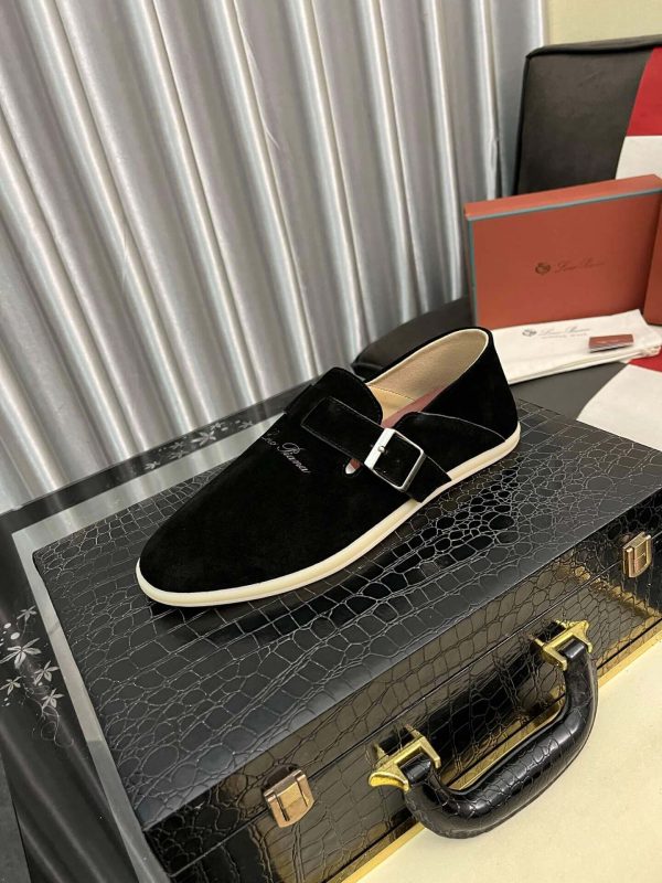 Loro Piana Black Suede Loafer with Backle Strap