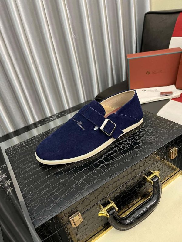 LoroPianaMen_4_e354caf1-6893-47bd-b1ac-fc4331d73c2c Loro Piana Navy Blue Suede Loafer with Backle Strap