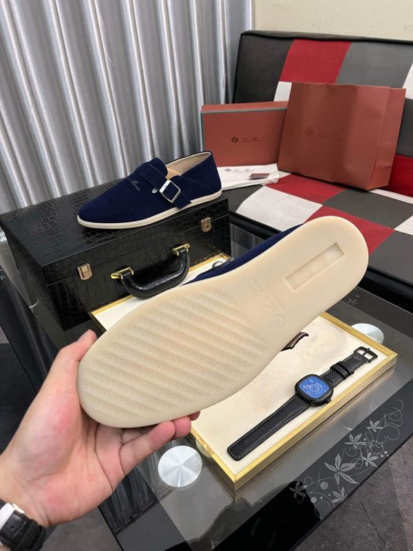 LoroPianaMen_5_837fb1dd-000a-43ab-8ad3-a0f72f875b53 Loro Piana Navy Blue Suede Loafer with Backle Strap