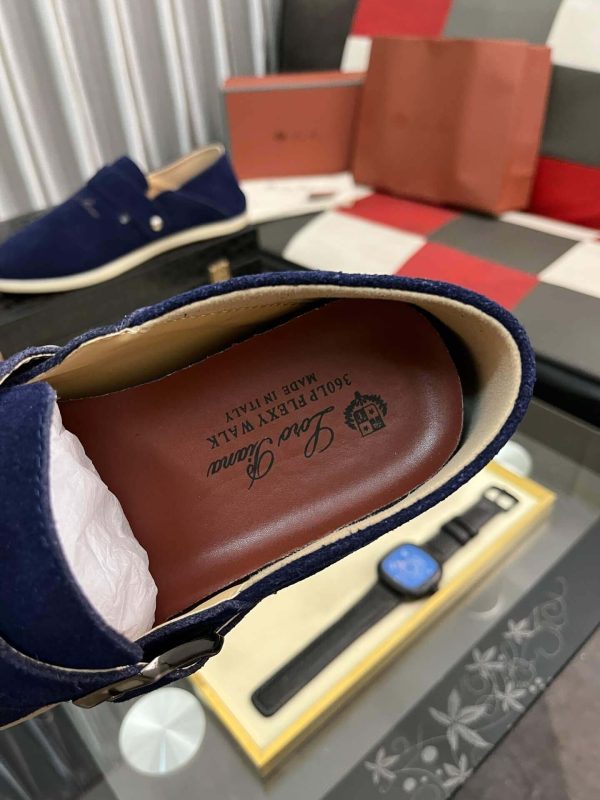 LoroPianaMen_6_37e86496-3ea4-40a3-9e1b-47a74d77be34 Loro Piana Navy Blue Suede Loafer with Backle Strap