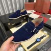 LoroPianaMen_7575f22b-8d1d-4b03-93f9-673961d5e995 Loro Piana Navy Blue Suede Loafer with Backle Strap