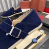 LoroPianaMen_7_4fd82618-d1bc-4d56-8d18-7aff457ba2db Loro Piana Navy Blue Suede Loafer with Backle Strap