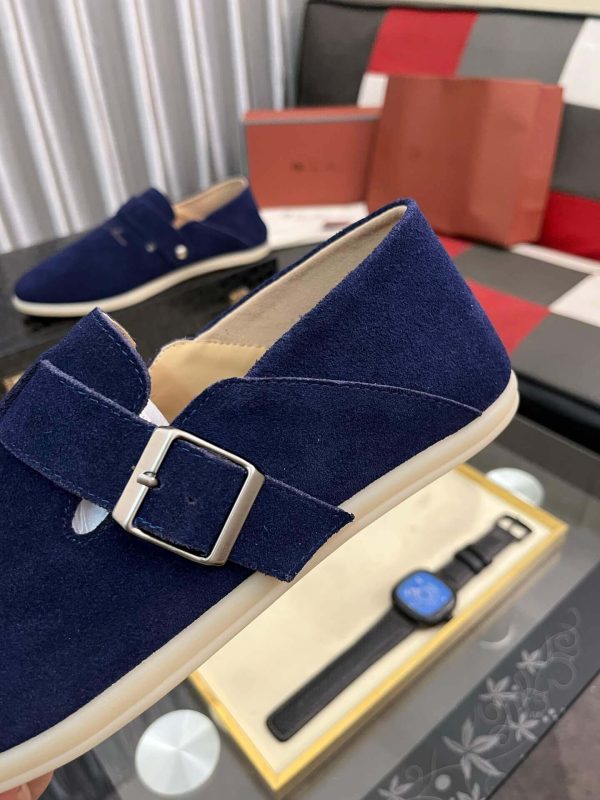 LoroPianaMen_7_4fd82618-d1bc-4d56-8d18-7aff457ba2db Loro Piana Navy Blue Suede Loafer with Backle Strap