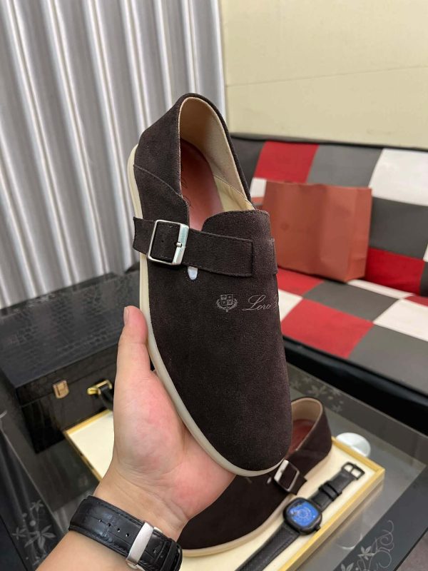 LoroPianaMen_d7a21948-68c1-4067-a0ee-1bef83274f6a Loro Piana Brown Suede Loafer with Backle Strap