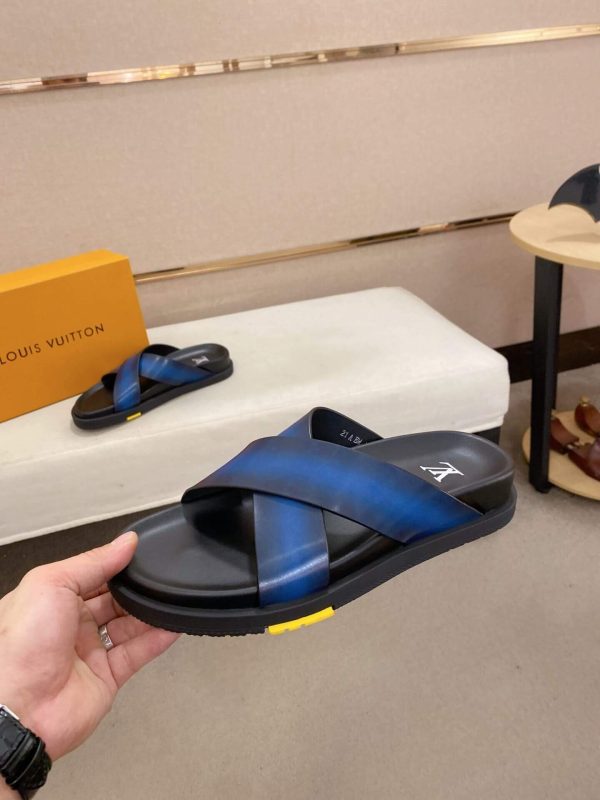 LOUIS VUITTON Men's Blue Leather Crisscross Mule