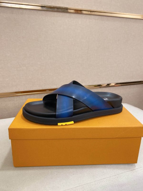 LOUIS VUITTON Men's Blue Leather Crisscross Mule