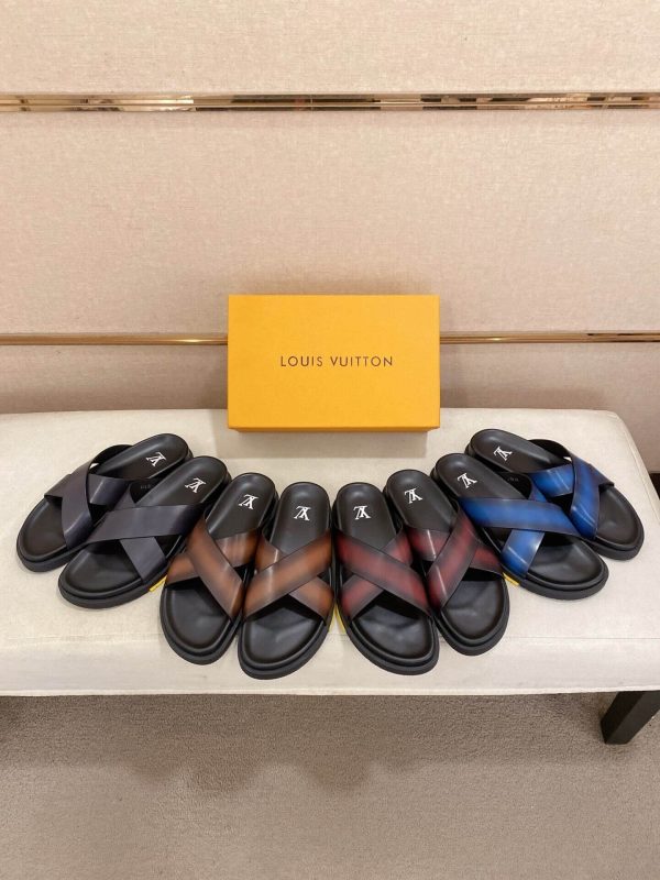 LOUIS VUITTON Men's Blue Leather Crisscross Mule