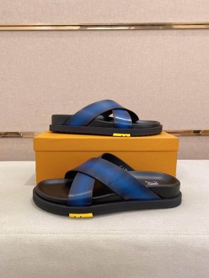 LOUIS VUITTON Men's Blue Leather Crisscross Mule
