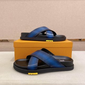 LOUIS VUITTON Men's Blue Leather Crisscross Mule
