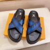 LOUIS VUITTON Men's Blue Leather Crisscross Mule
