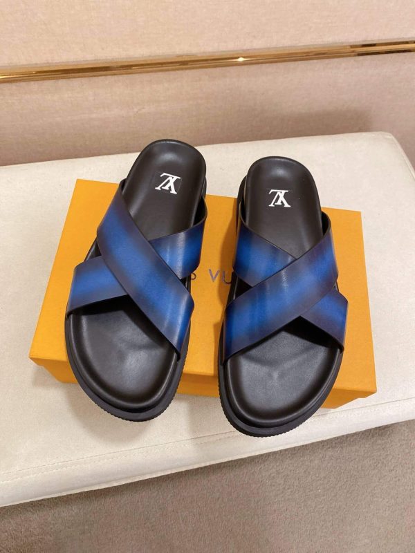 LOUIS VUITTON Men's Blue Leather Crisscross Mule