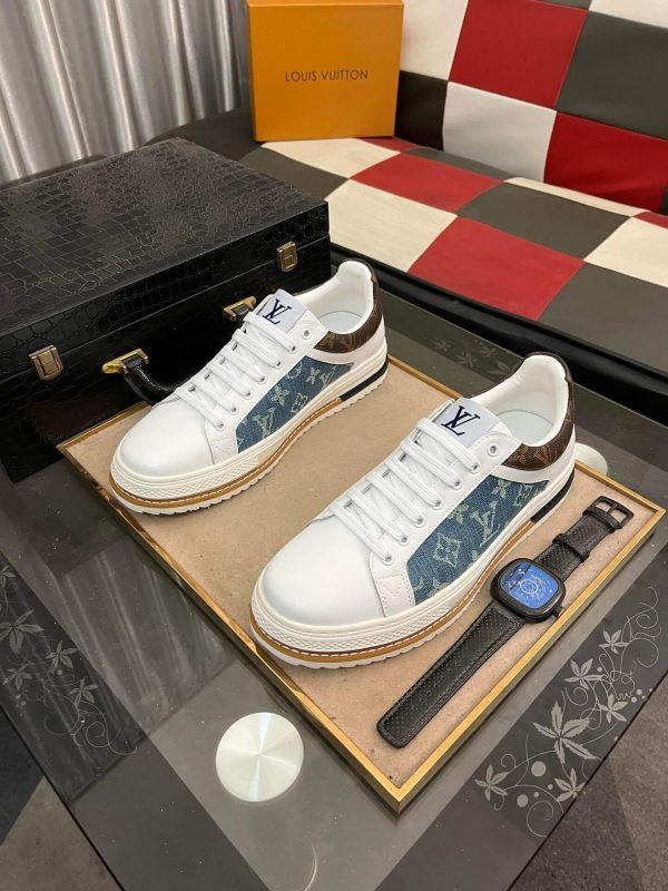Louis Vuitton LV Trainer Sneaker in Blue Denim Monogram and White Leather